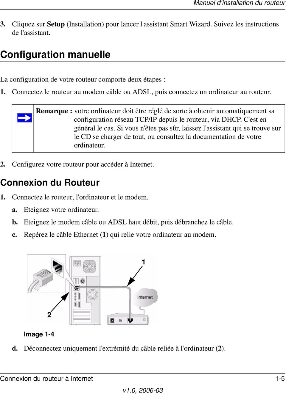 Remarque : votre ordinateur doit être réglé de sorte à obtenir automatiquement sa configuration réseau TCP/IP depuis le routeur, via DHCP. C'est en général le cas.