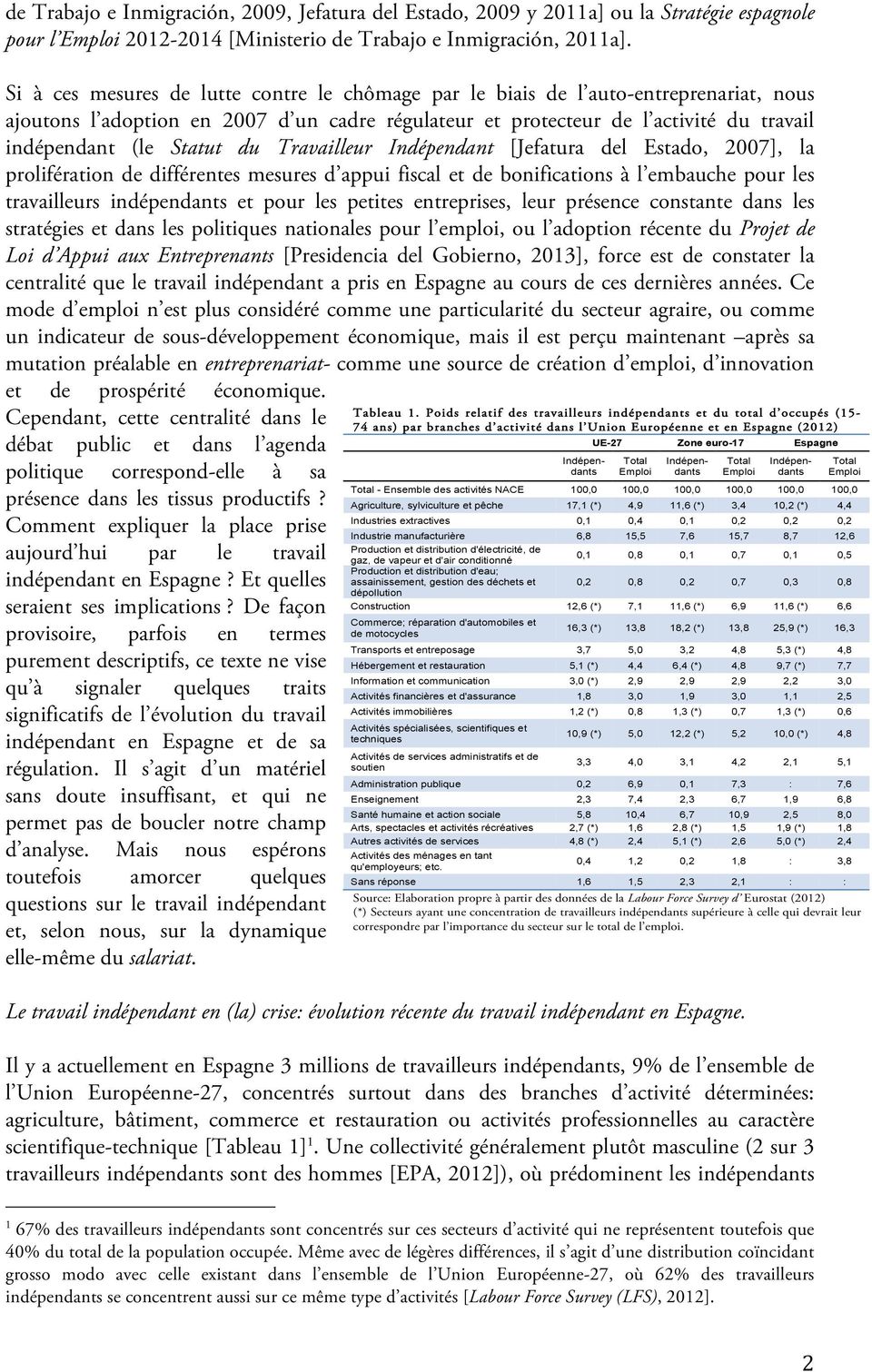 du Travailleur Indépendant [Jefatura del Estado, 2007], la prolifération de différentes mesures d appui fiscal et de bonifications à l embauche pour les travailleurs indépendants et pour les petites