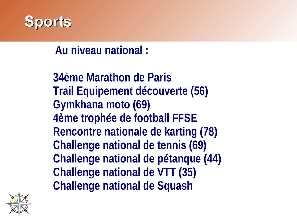 nationale de karting (78) Challenge national de tennis (69) Challenge