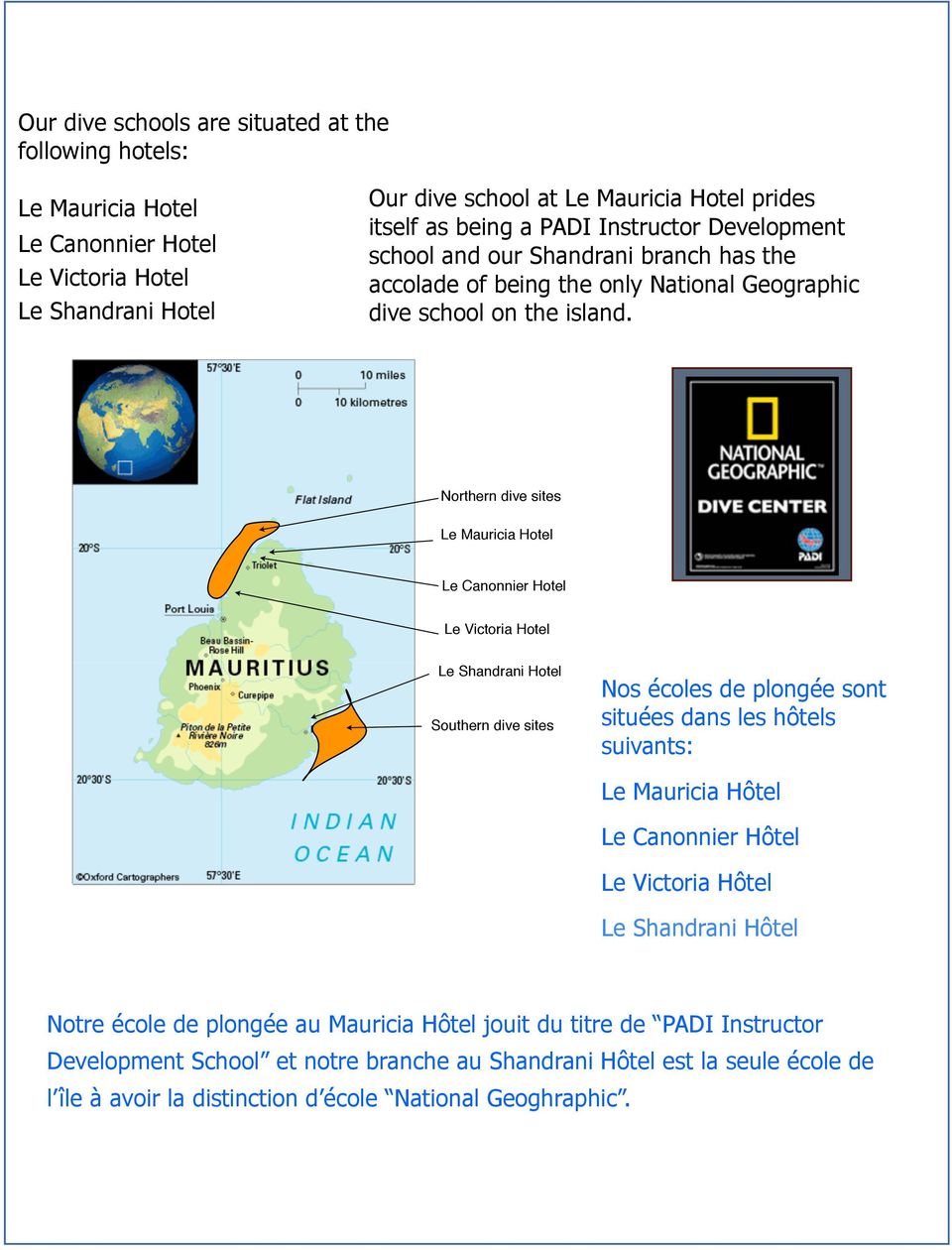Northern dive sites Le Mauricia Hotel $.