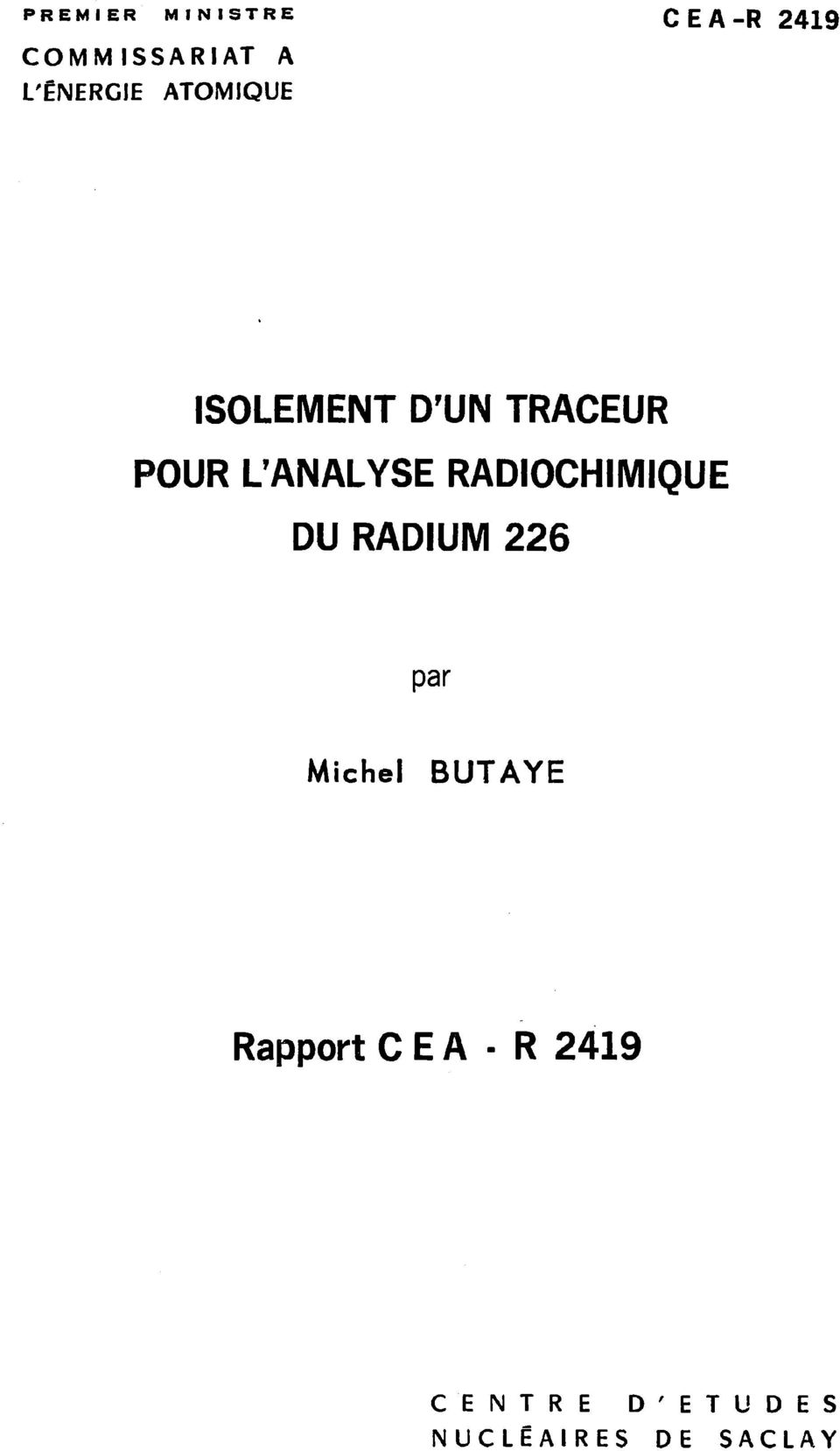L'ANALYSE RADIOCHIMIQUE DU RADIUM 226 par Michel