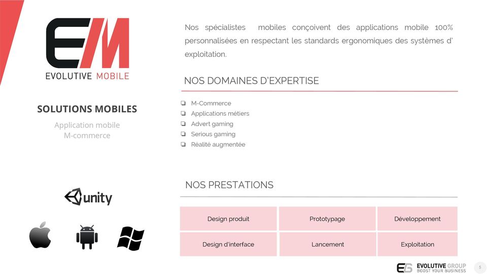 NOS DOMAINES D EXPERTISE SOLUTIONS MOBILES Application mobile M-commerce M-Commerce Applications