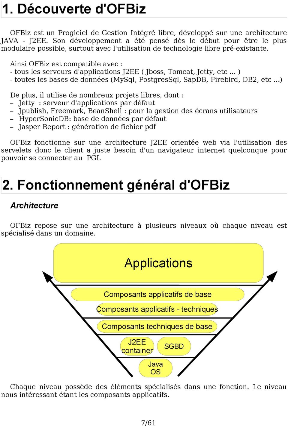 Ainsi OFBiz est compatible avec : - tous les serveurs d'applications J2EE ( Jboss, Tomcat, Jetty, etc... ) - toutes les bases de données (MySql, PostgresSql, SapDB, Firebird, DB2, etc.