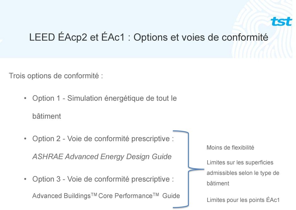 Transfert bâtiment Option 2 - Voie de conformité prescriptive : ASHRAE Advanced Energy Design Guide Option 3 -