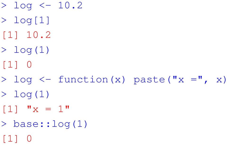 log(1) [1] "x = 1" > base::log(1) [1] 0 Comparer deux