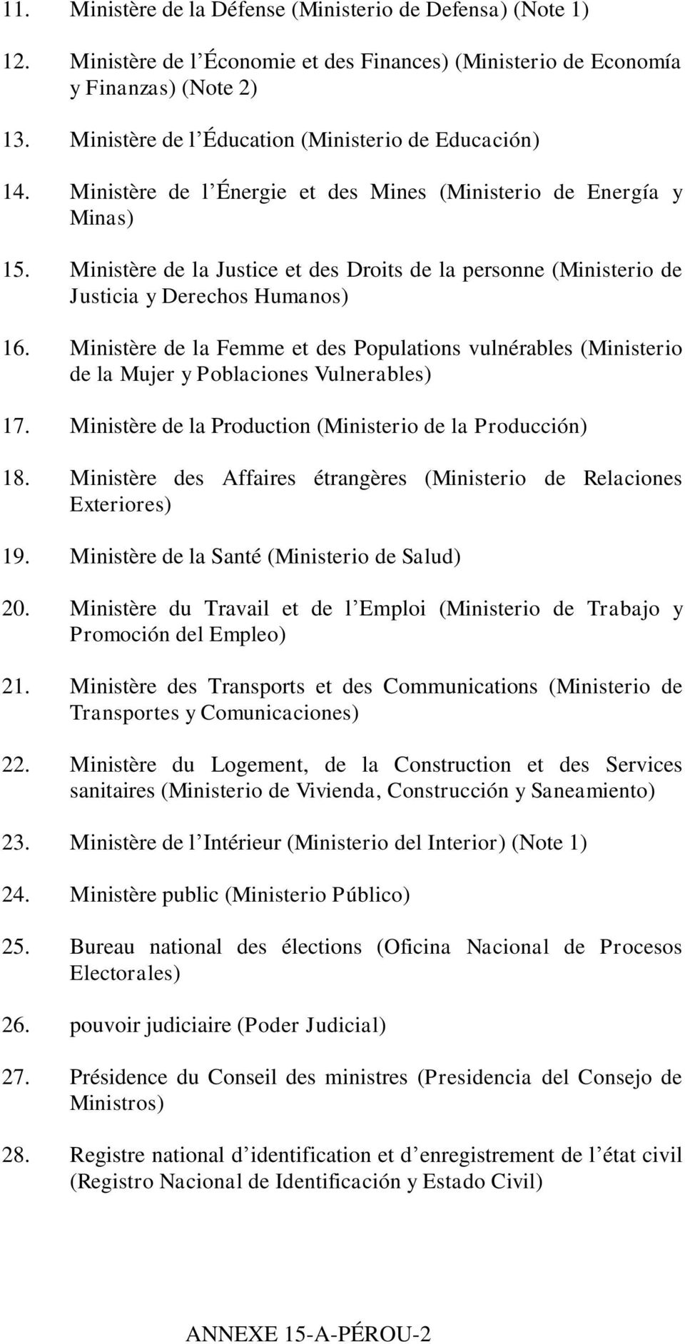 Ministère de la Justice et des Droits de la personne (Ministerio de Justicia y Derechos Humanos) 16.