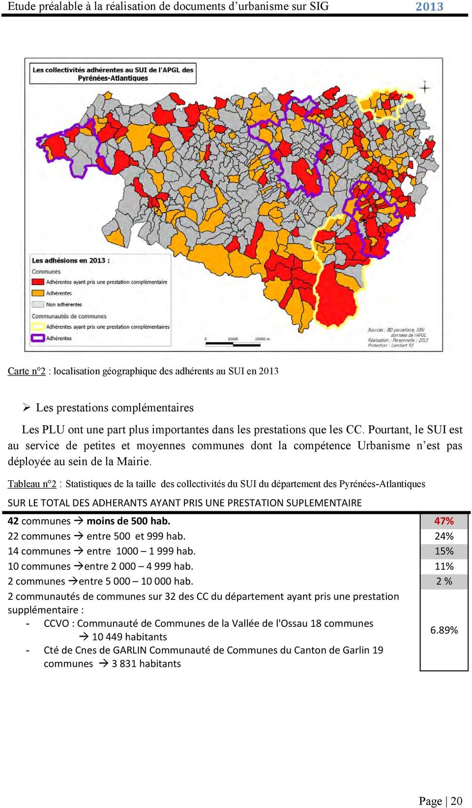 Tableau n 2 : Statistiques de la taille des collectivités du SUI du département des Pyrénées-Atlantiques SUR LE TOTAL DES ADHERANTS AYANT PRIS UNE PRESTATION SUPLEMENTAIRE 42 communes moins de 500