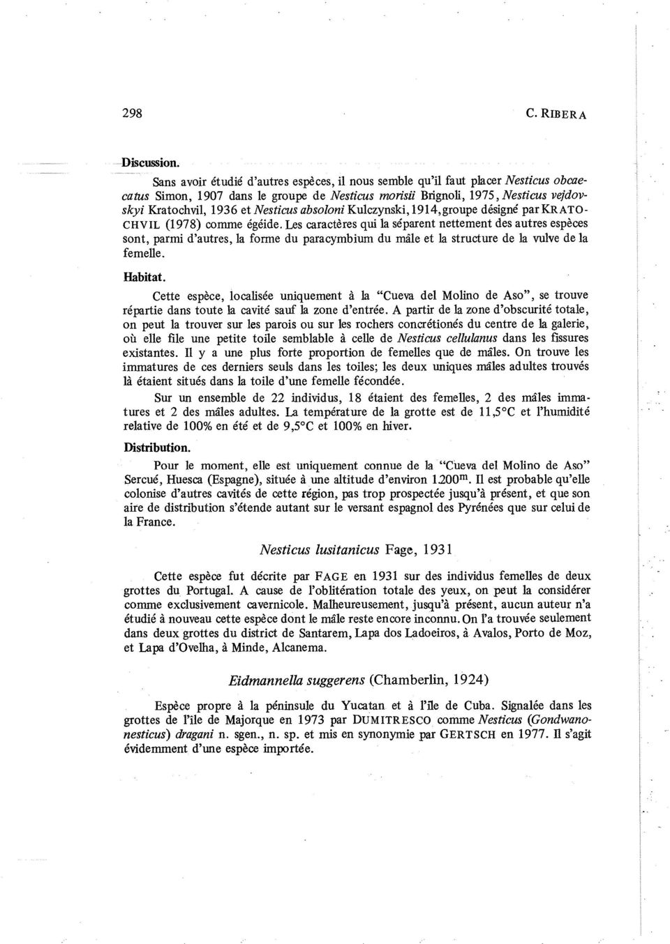 Nesticus absoloni Kulczynski,1914,groupe désigné parkrato CHVIL (1978) comme égéide.