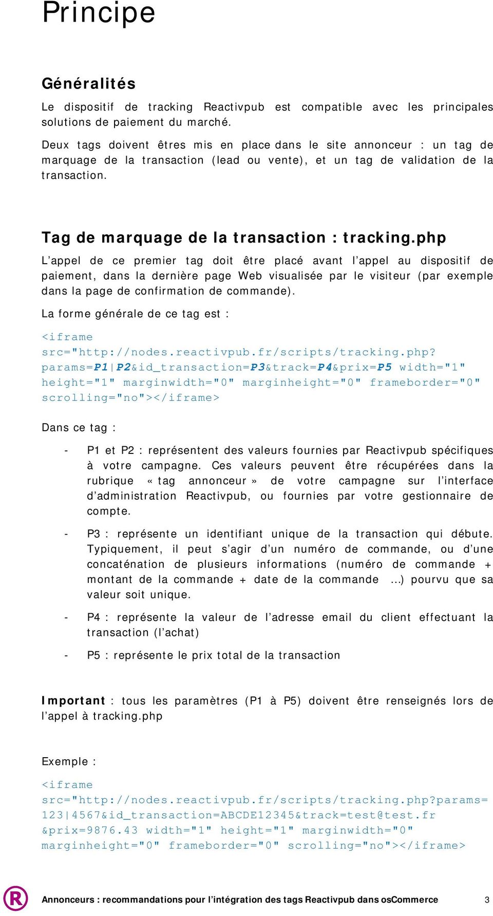 Tag de marquage de la transaction : tracking.