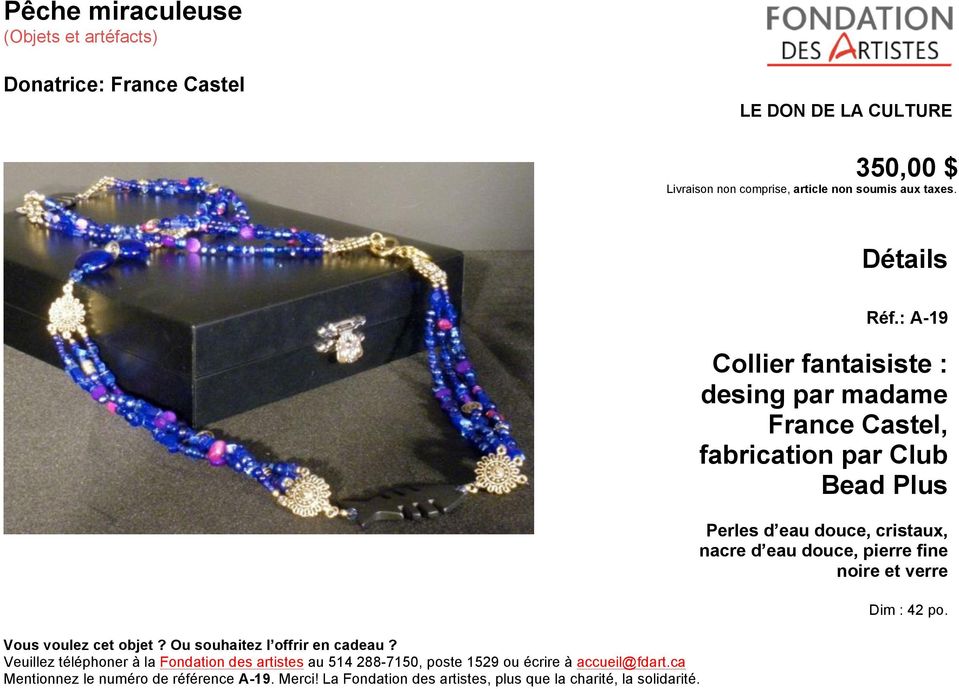 : A-19 Collier fantaisiste : desing par madame France Castel, fabrication par Club