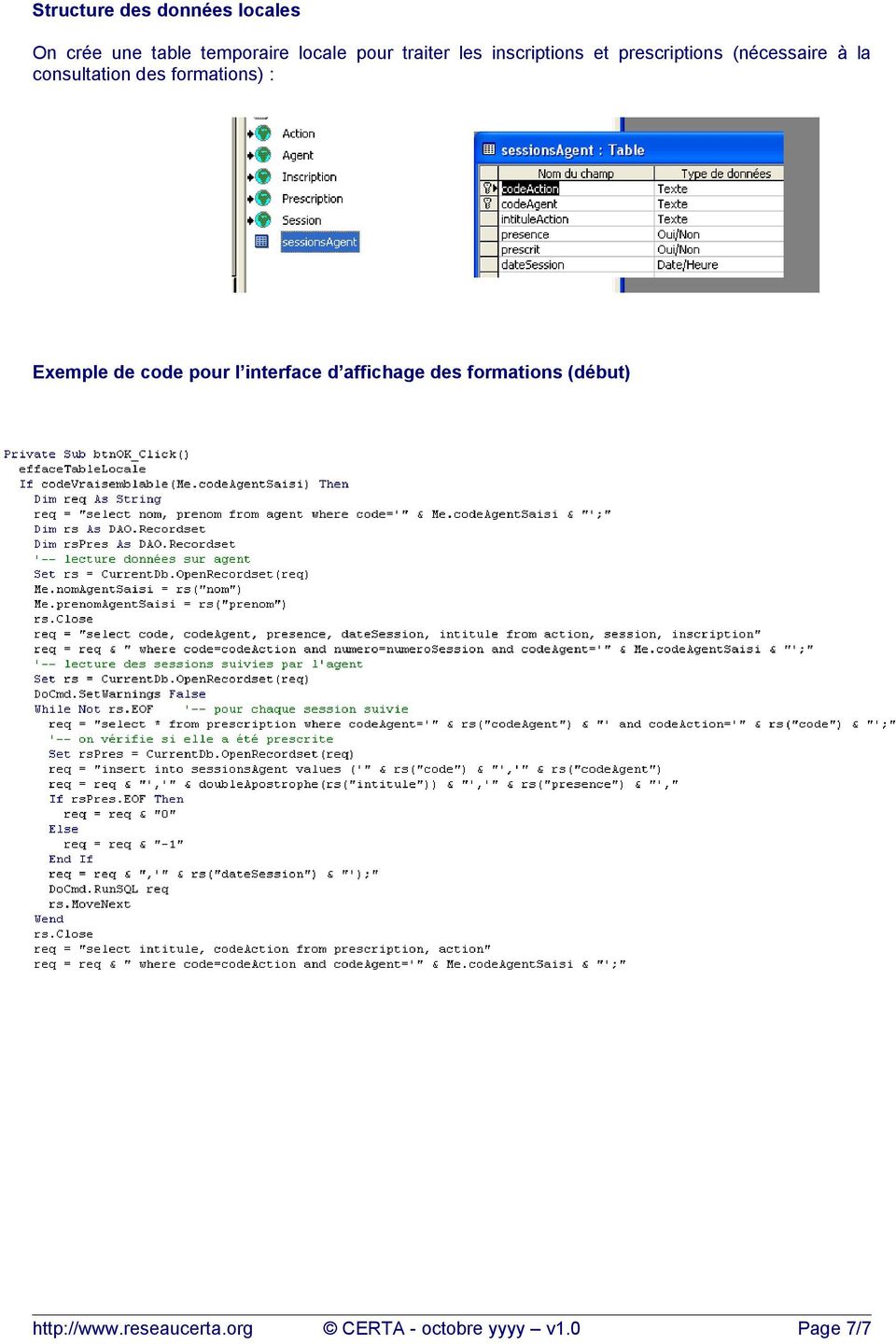 des formations) : Exemple de code pour l interface d affichage des