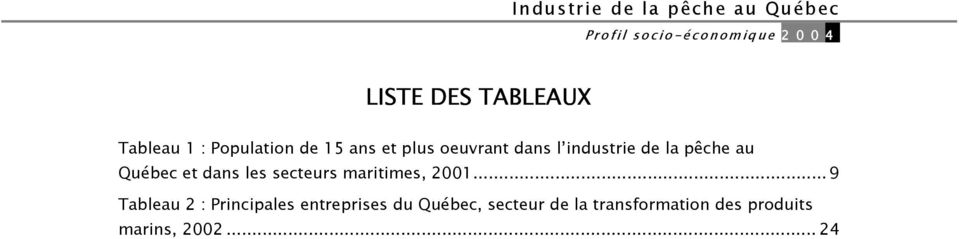 la pêche au Québec et dans les secteurs maritimes, 2001.