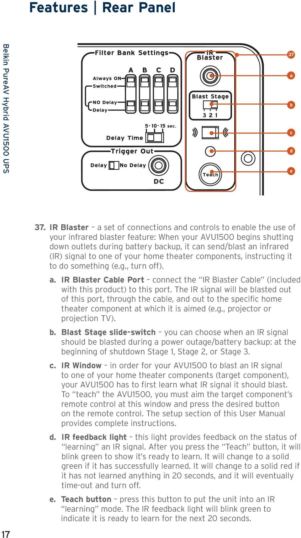 (IR) signal to one of your home theater components, instructing it to do something (e.g., turn off). a. IR Blaster Cable Port connect the IR Blaster Cable (included with this product) to this port.