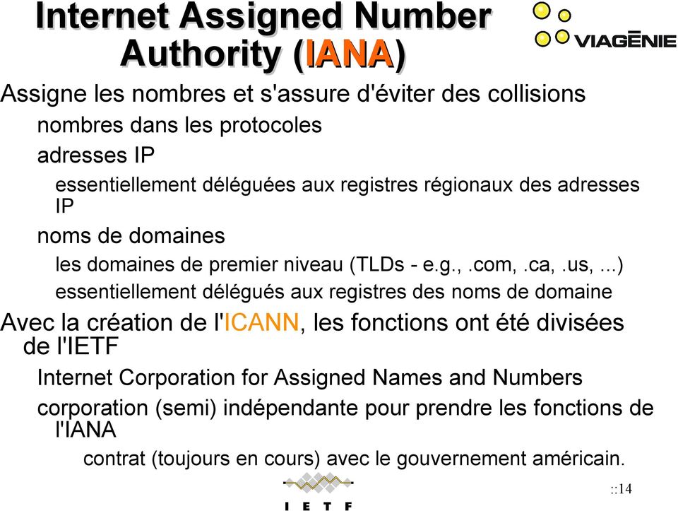 ..) essentiellement délégués aux registres des noms de domaine Avec la création de l'icann, les fonctions ont été divisées de l'ietf Internet