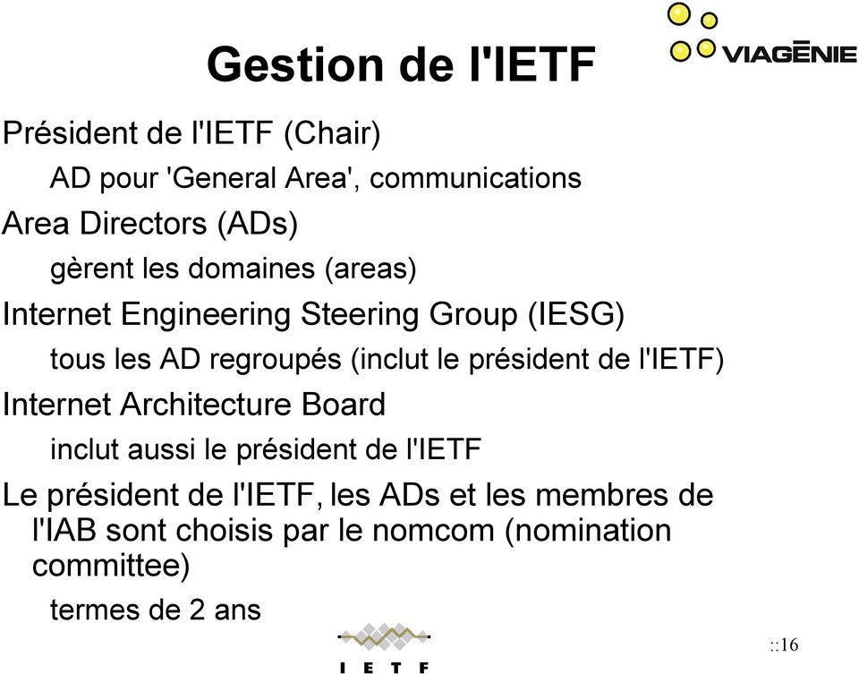 président de l'ietf) Internet Architecture Board inclut aussi le président de l'ietf Le président de