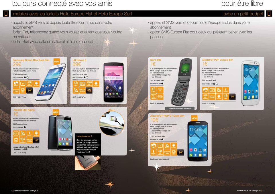dans votre abonnement option SMS Europe Flat pour ceux qui préfèrent parler avec les pouces Samsung Grand Neo Dual Sim 29 Hello Europe Flat sur 24 mois 279 appareil seul 5 8GB memo LG Nexus 5 89