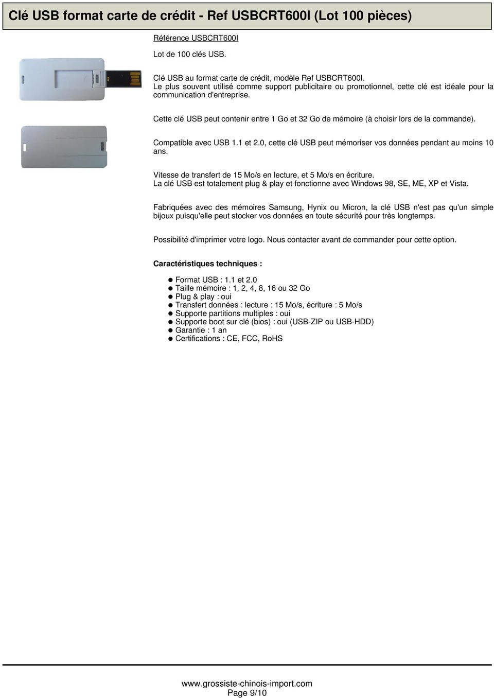 USBCRT600I Clé USB au format carte de