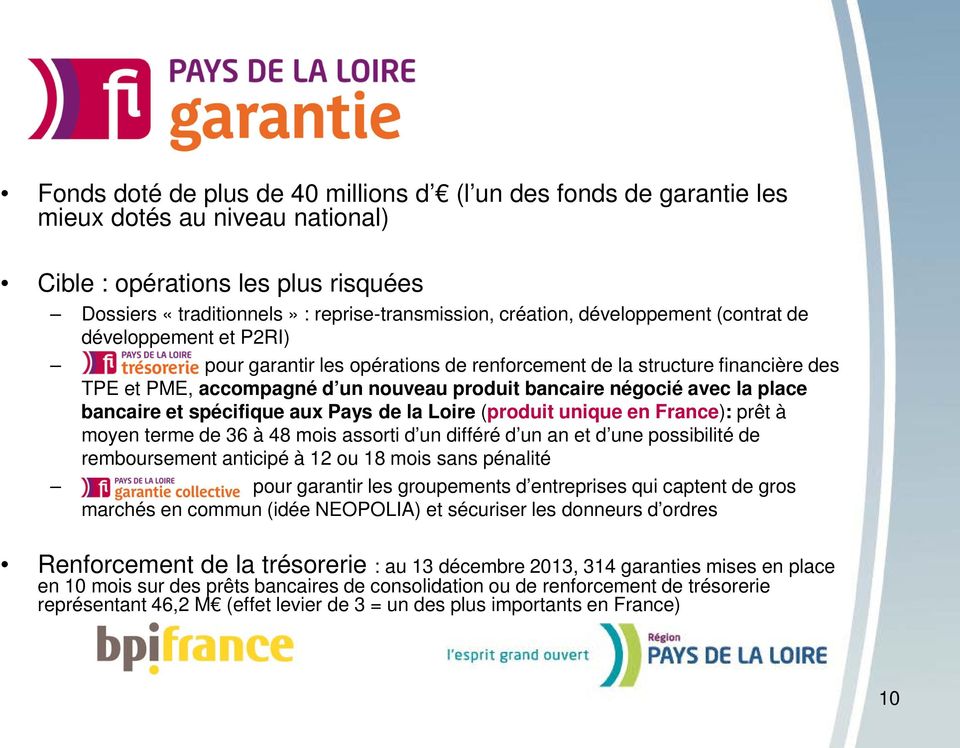 bancaire et spécifique aux Pays de la Loire (produit unique en France): prêt à moyen terme de 36 à 48 mois assorti d un différé d un an et d une possibilité de remboursement anticipé à 12 ou 18 mois