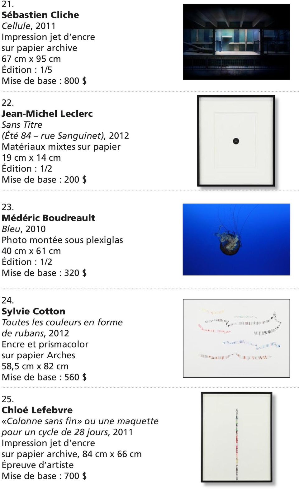 Médéric Boudreault Bleu, 2010 Photo montée sous plexiglas 40 cm x 61 cm Édition : 1/2 Mise de base : 320 $ 24.