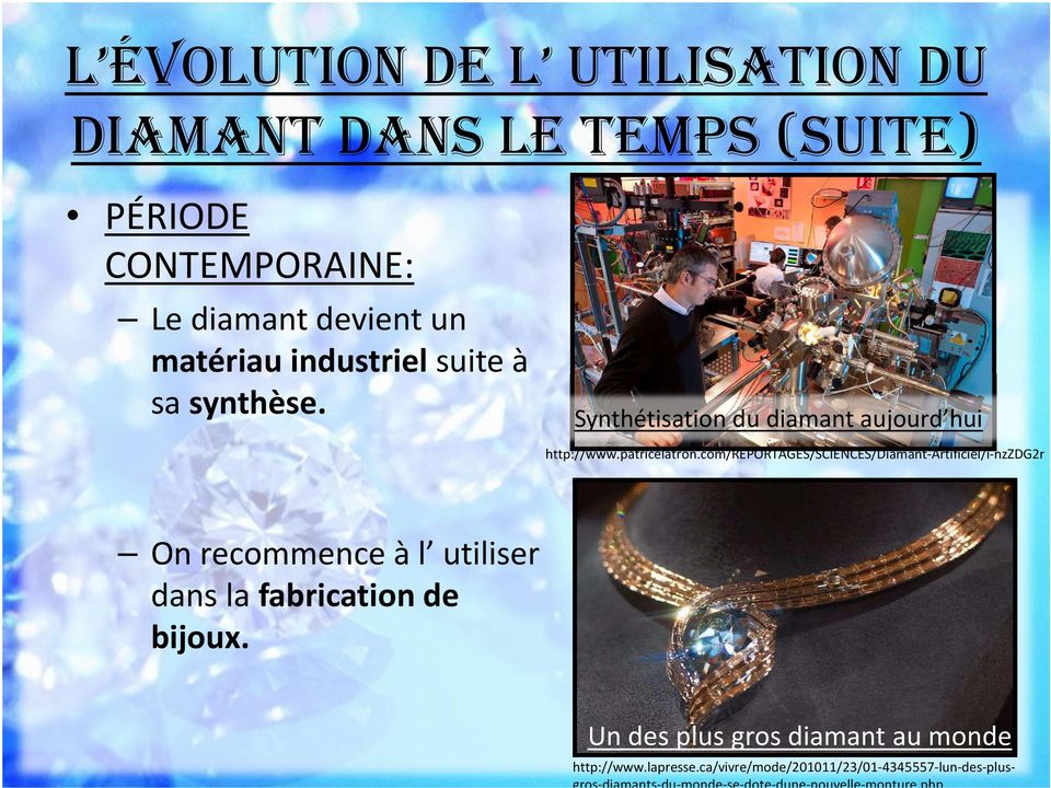 com/reportages/sciences/diamant-artificiel/i-nzzdg2r On recommence à l utiliser dans la fabrication de bijoux.