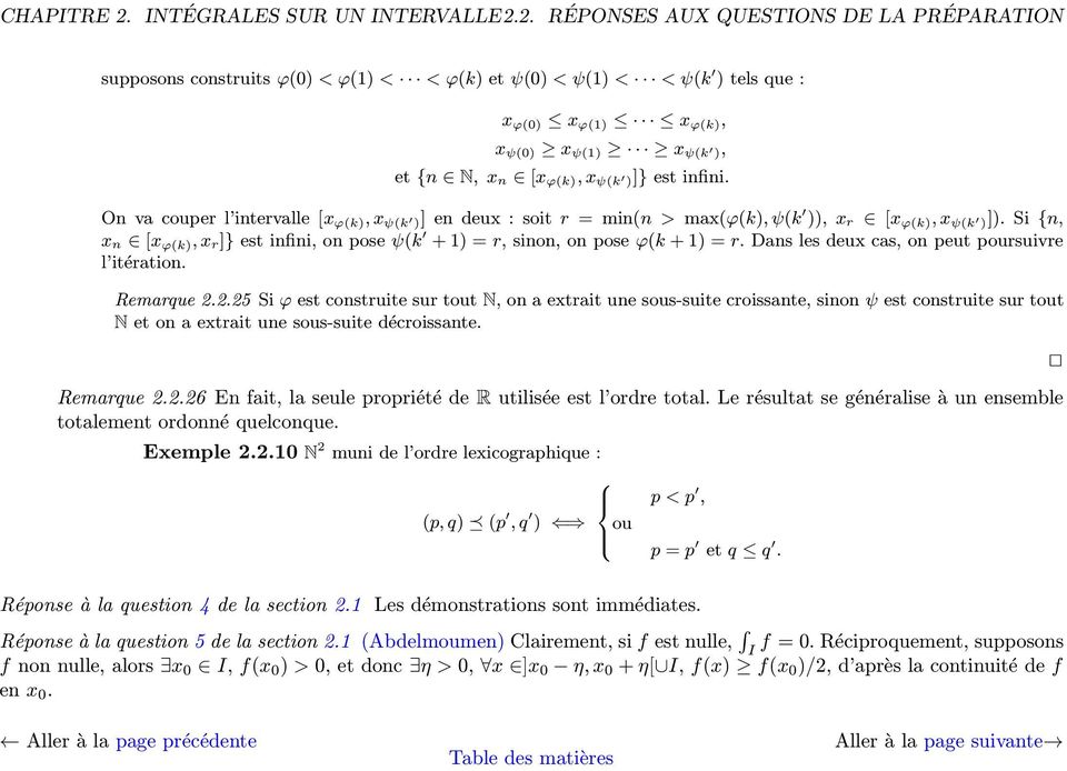 2. RÉPONSES AUX QUESTONS DE LA PRÉPARATON supposons construits ϕ() < ϕ(1) < < ϕ(k) et ψ() < ψ(1) < < ψ(k ) tels que : x ϕ() x ϕ(1) x ϕ(k), x ψ() x ψ(1) x ψ(k ), et {n N, x n [x ϕ(k), x ψ(k )]} est