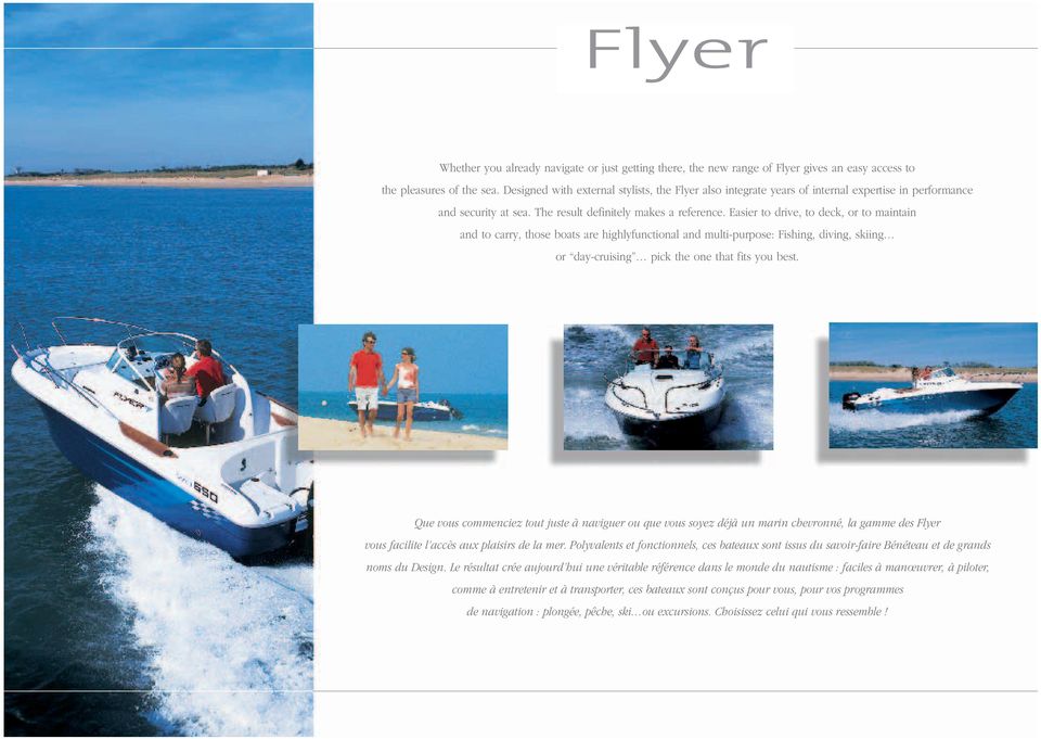 Easier to drive, to deck, or to maintain and to carry, those boats are highlyfunctional and multi-purpose: Fishing, diving, skiing or day-cruising pick the one that fits you best.