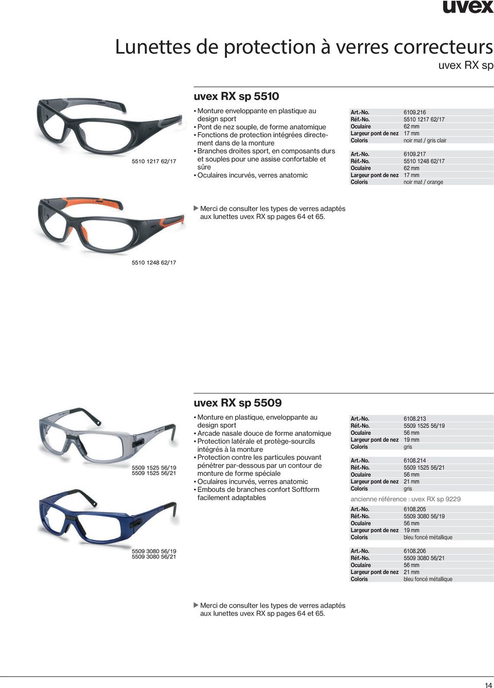 lunettes uvex RX sp pages 64 et 65.