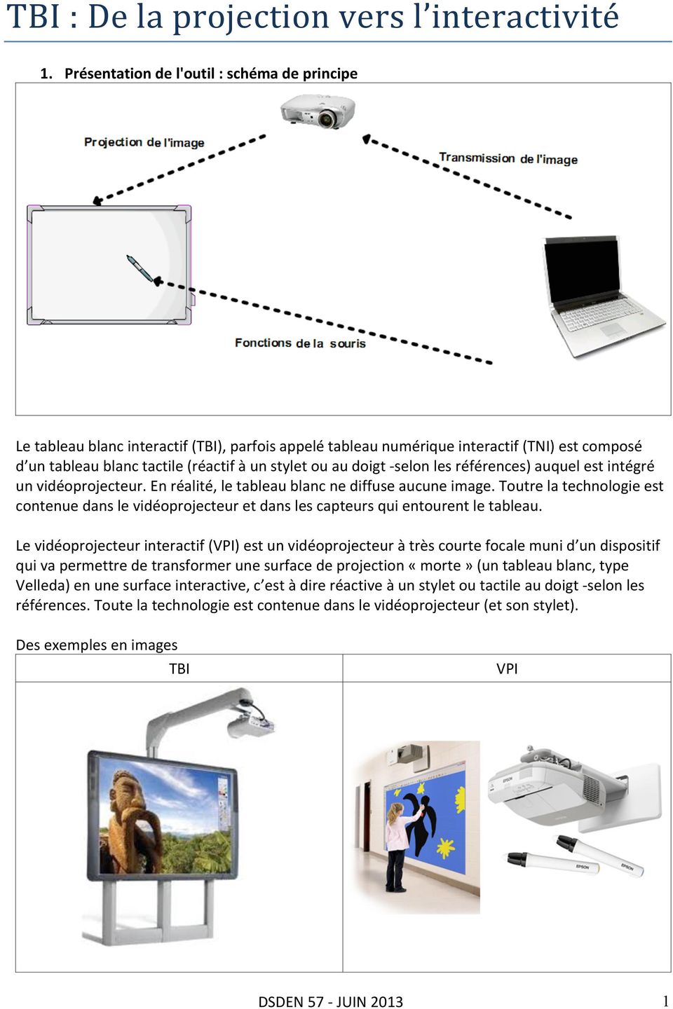 doigt - selon les références) auquel est intégré un vidéoprojecteur. En réalité, le tableau blanc ne diffuse aucune image.