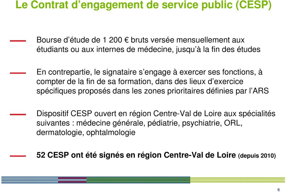 exercice spécifiques proposés dans les zones prioritaires définies par l ARS Dispositif CESP ouvert en région Centre-Val de Loire aux spécialités