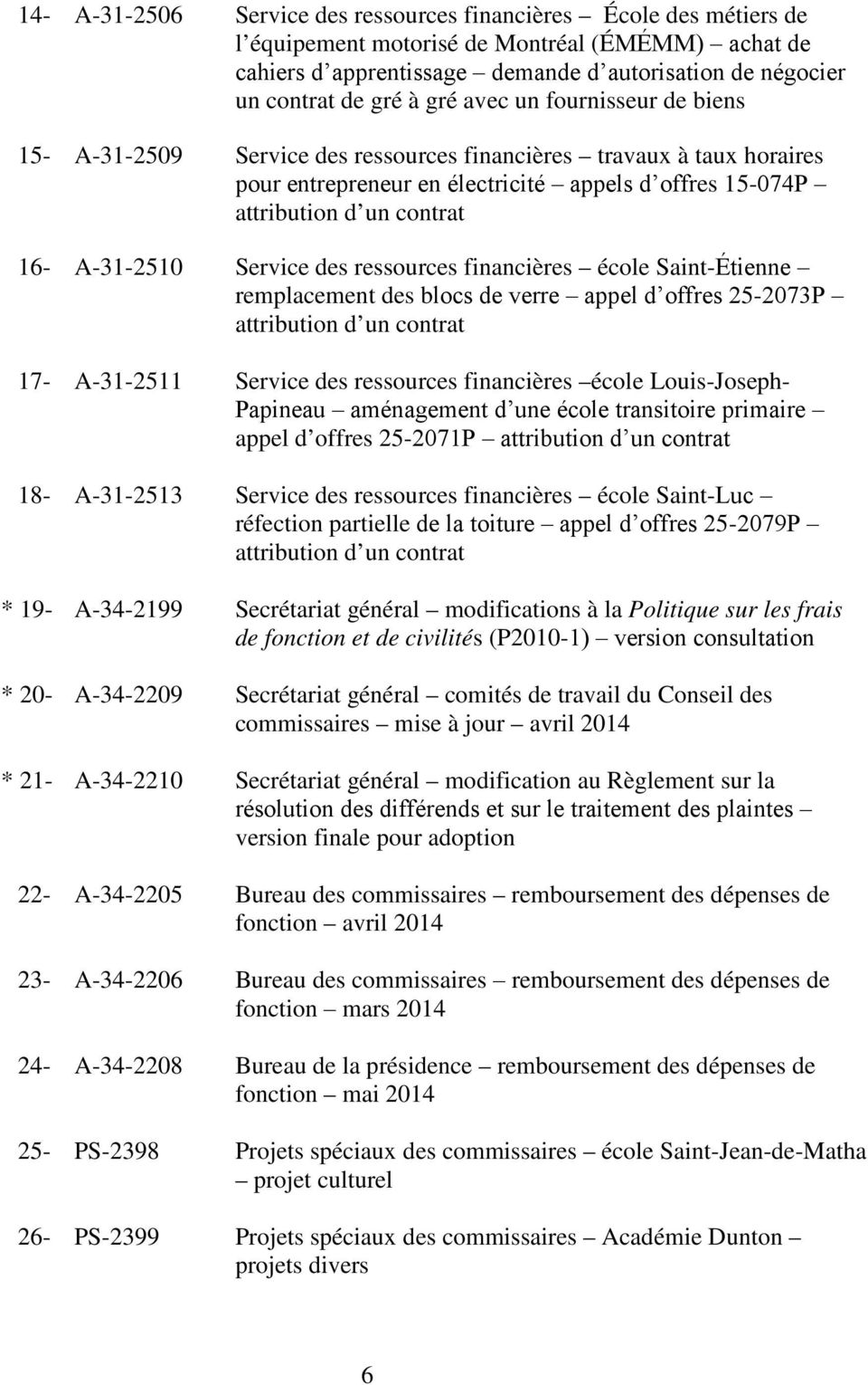 A-31-2510 Service des ressources financières école Saint-Étienne remplacement des blocs de verre appel d offres 25-2073P attribution d un contrat 17- A-31-2511 Service des ressources financières