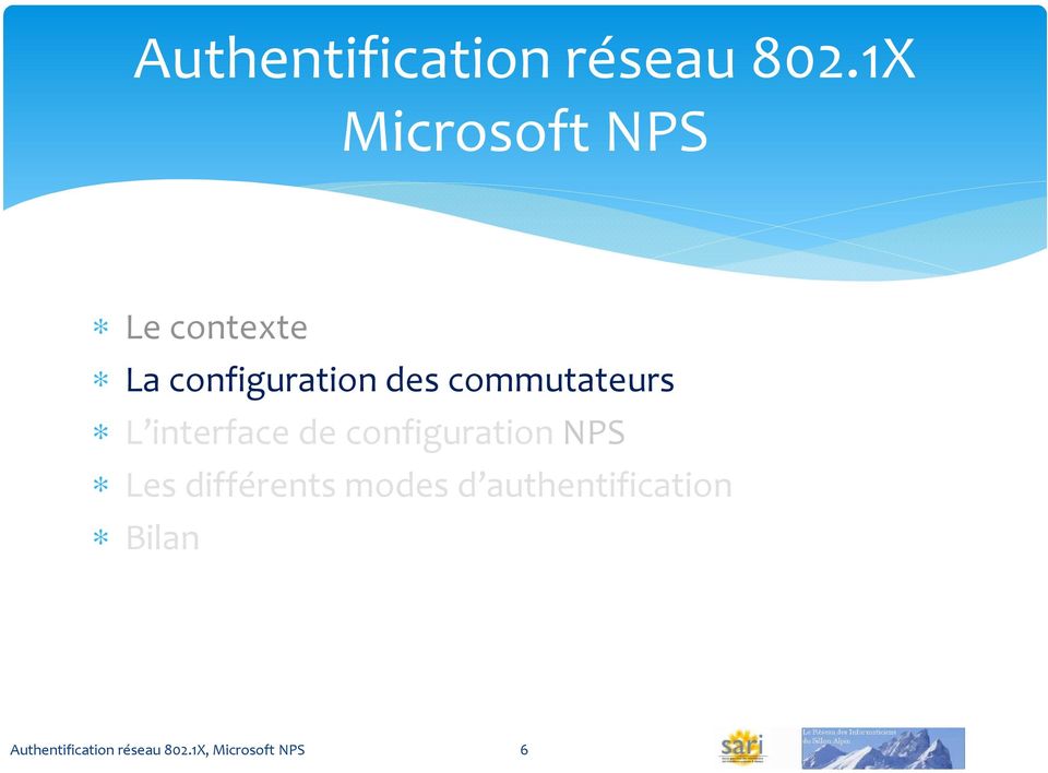 commutateurs L interface de configuration NPS Les