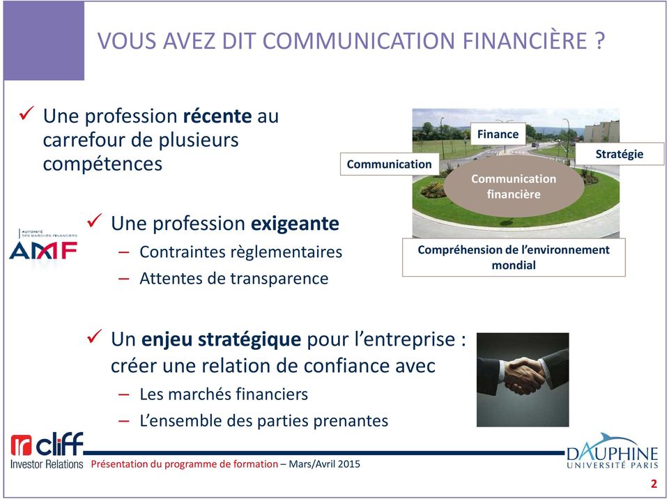 règlementaires Attentes de transparence Communication Finance Communication financière Compréhension