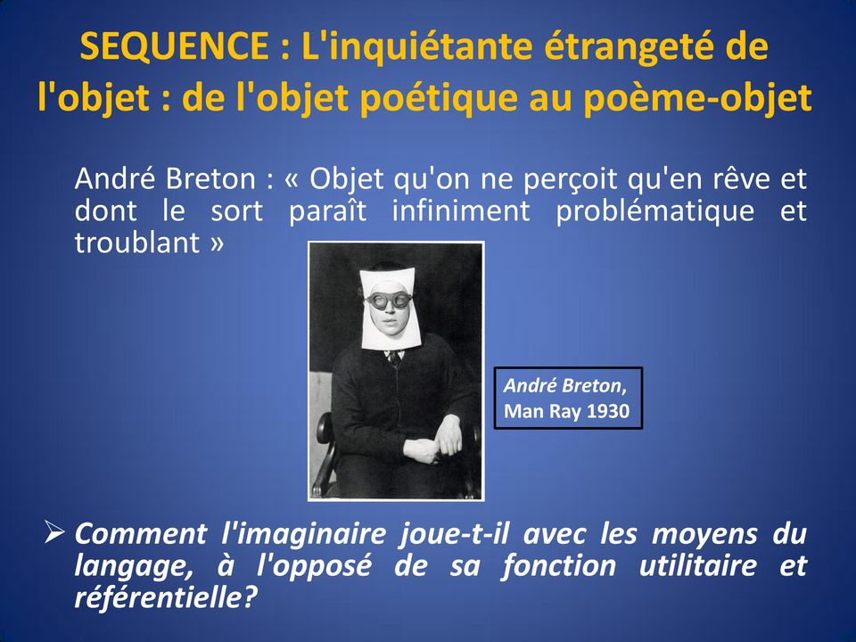 problématique et troublant» André Breton, Man Ray 1930 Comment l'imaginaire