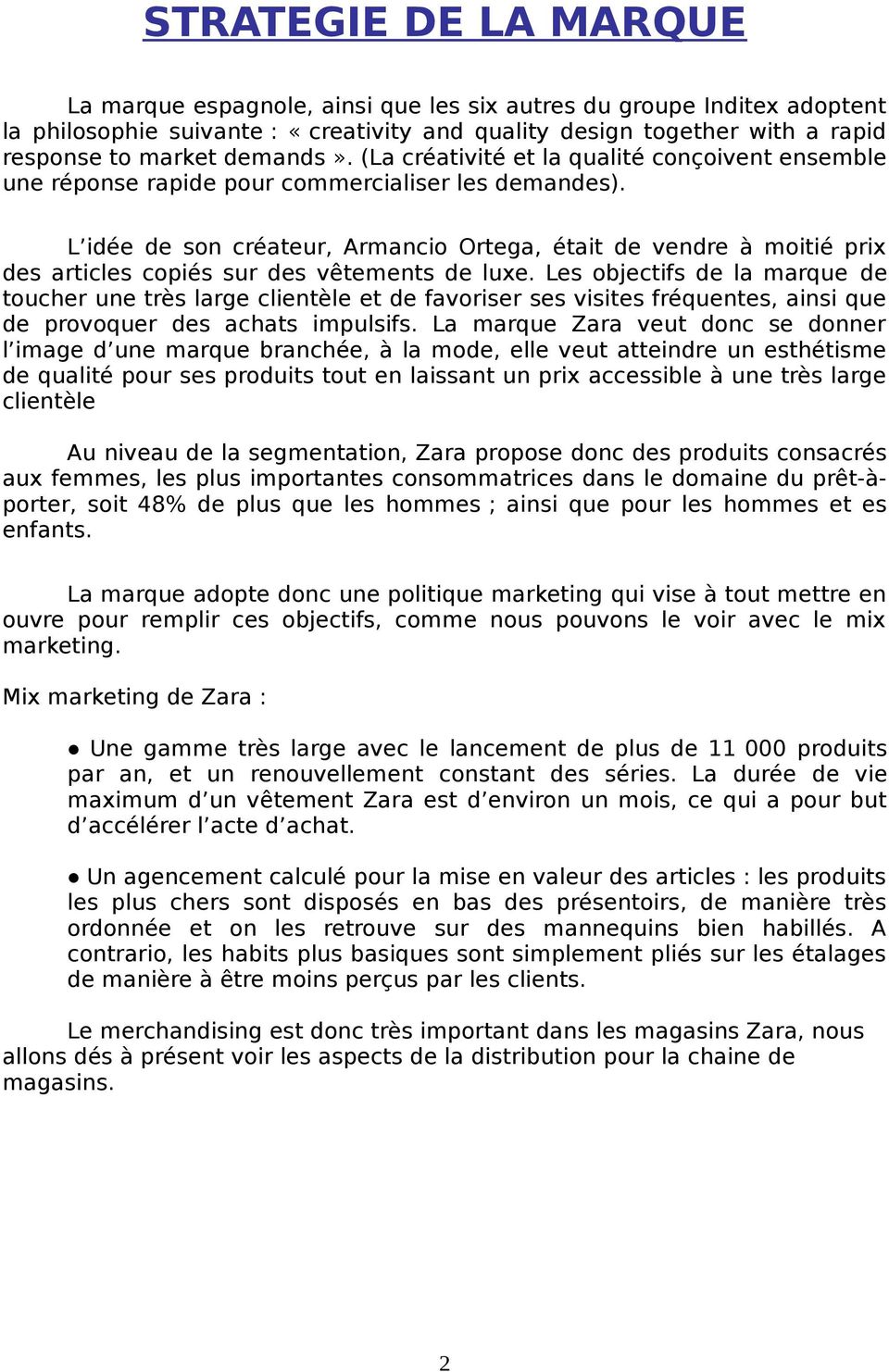 PRESENTATION DE L ENTREPRISE ZARA - PDF Téléchargement Gratuit