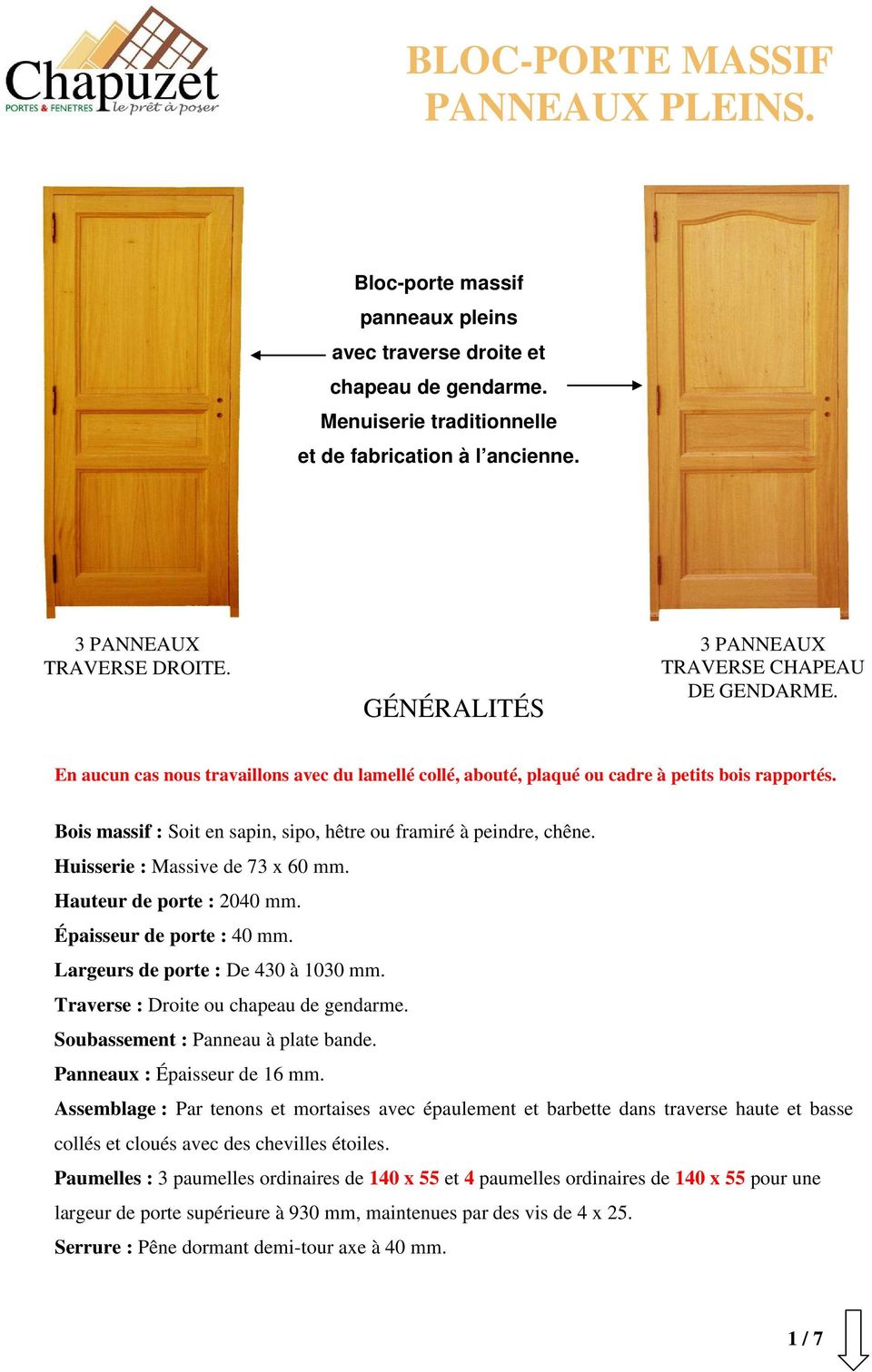 BLOC-PORTE MASSIF PANNEAUX PLEINS. - PDF Free Download