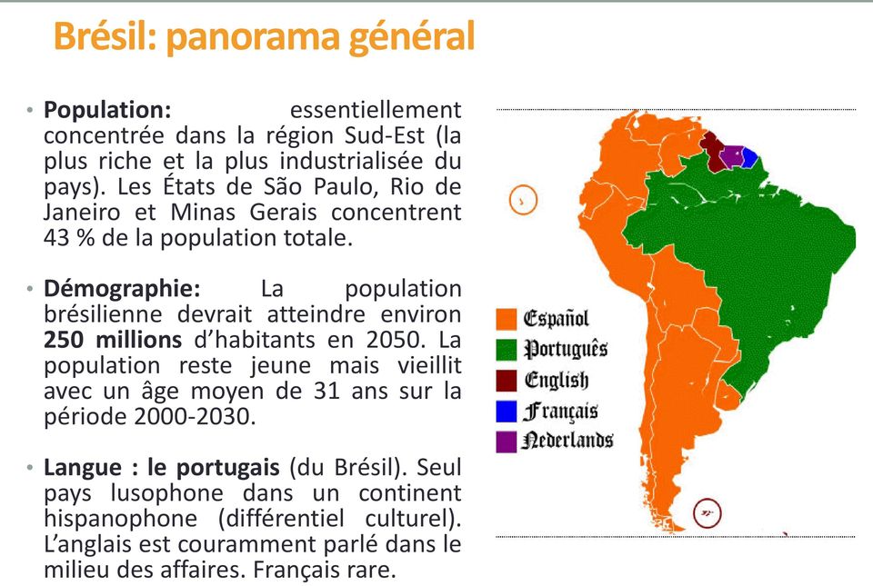 Démographie: La population brésilienne devrait atteindre environ 250 millions d habitants en 2050.