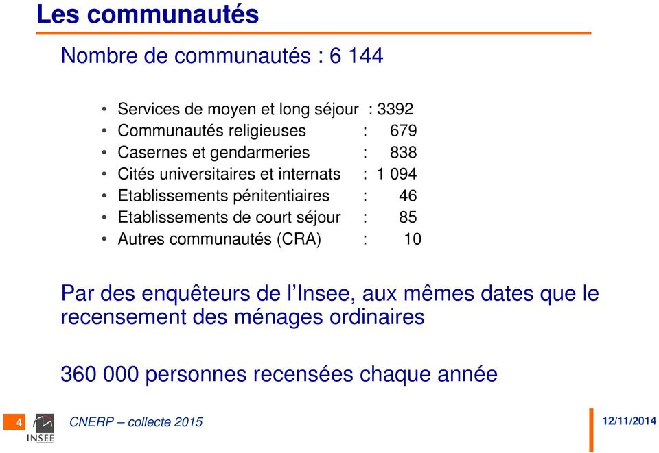 pénitentiaires : 46 Etablissements de court séjour : 85 Autres communautés (CRA) : 10 Par des enquêteurs