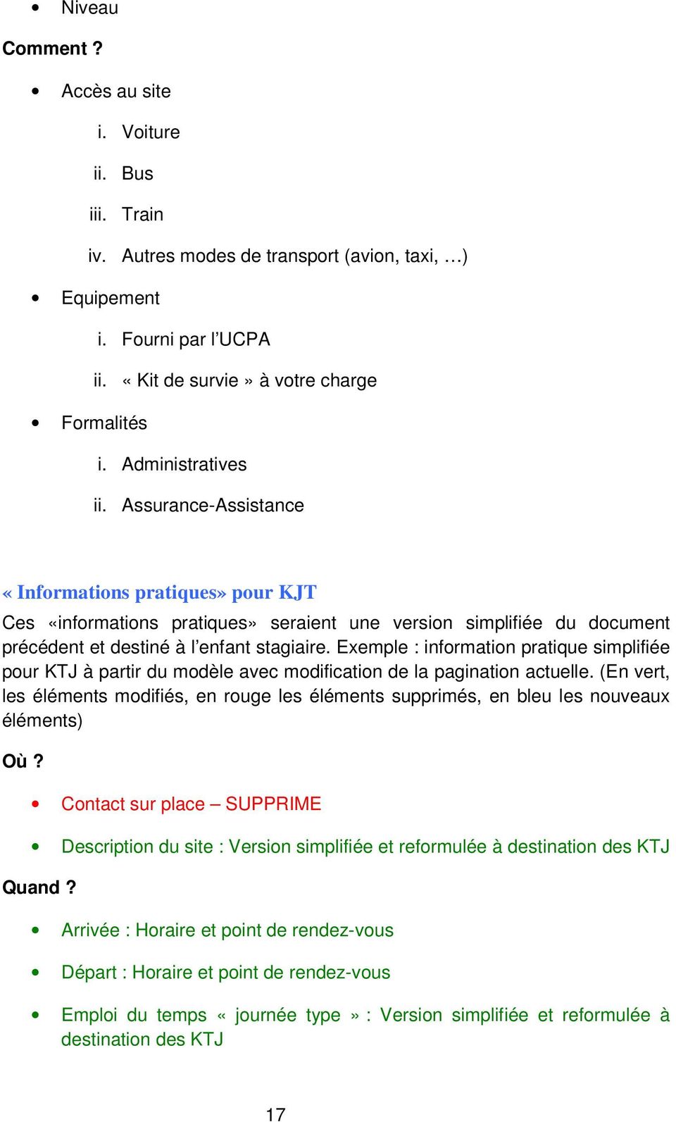 Exemple : information pratique simplifiée pour KTJ à partir du modèle avec modification de la pagination actuelle.