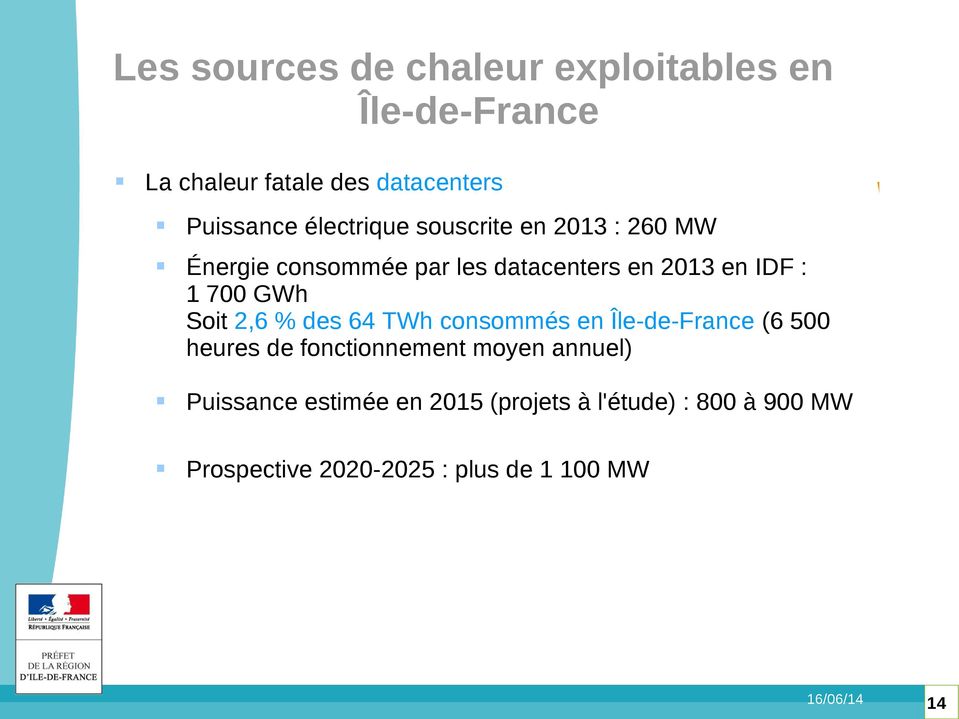 GWh Soit 2,6 % des 64 TWh consommés en Île-de-France (6 500 heures de fonctionnement moyen annuel)