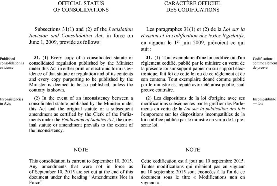 (1) Every copy of a consolidated statute or consolidated regulation published by the Minister under this Act in either print or electronic form is evidence of that statute or regulation and of its