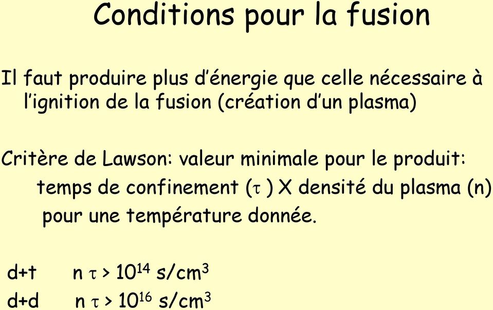 Lawson: valeur minimale pour le produit: temps de confinement (t ) X
