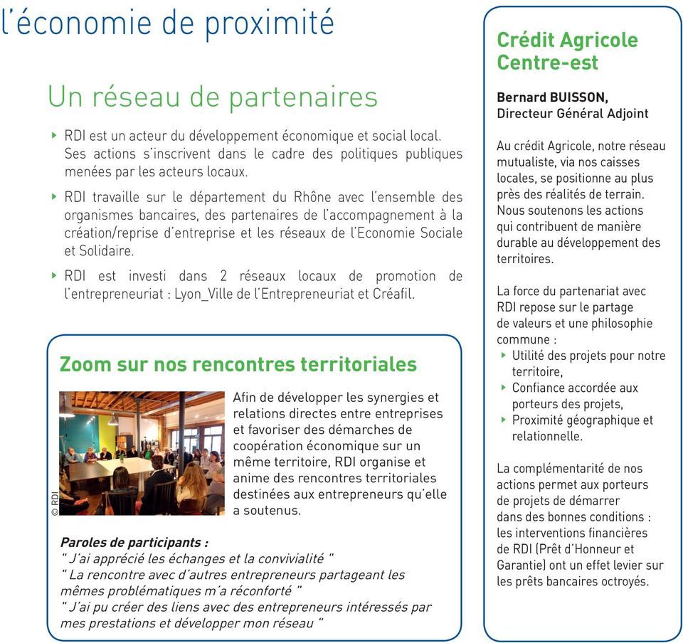 S RDI travaille sur le département du Rhône avec l ensemble des organismes bancaires, des partenaires de l accompagnement à la création/reprise d entreprise et les réseaux de l Economie Sociale et