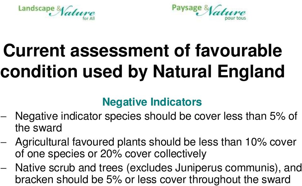 plants should be less than 10% cover of one species or 20% cover collectively Native scrub