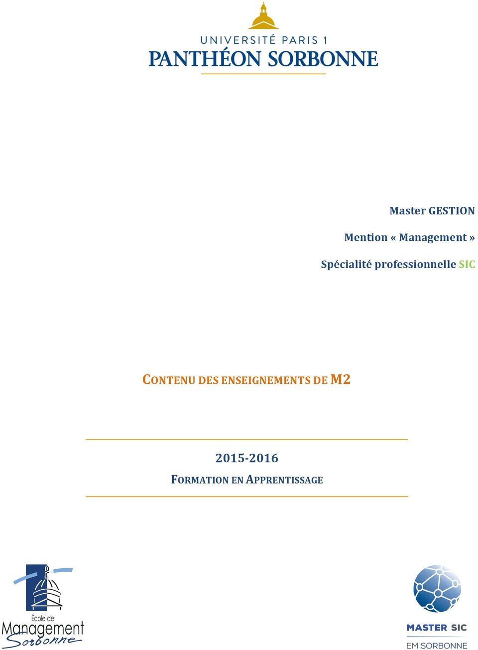 ENSEIGNEMENTS DE M2 2015-2016