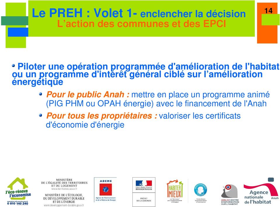 amélioration énergétique Pour le public Anah : mettre en place un programme animé (PIG PHM ou OPAH