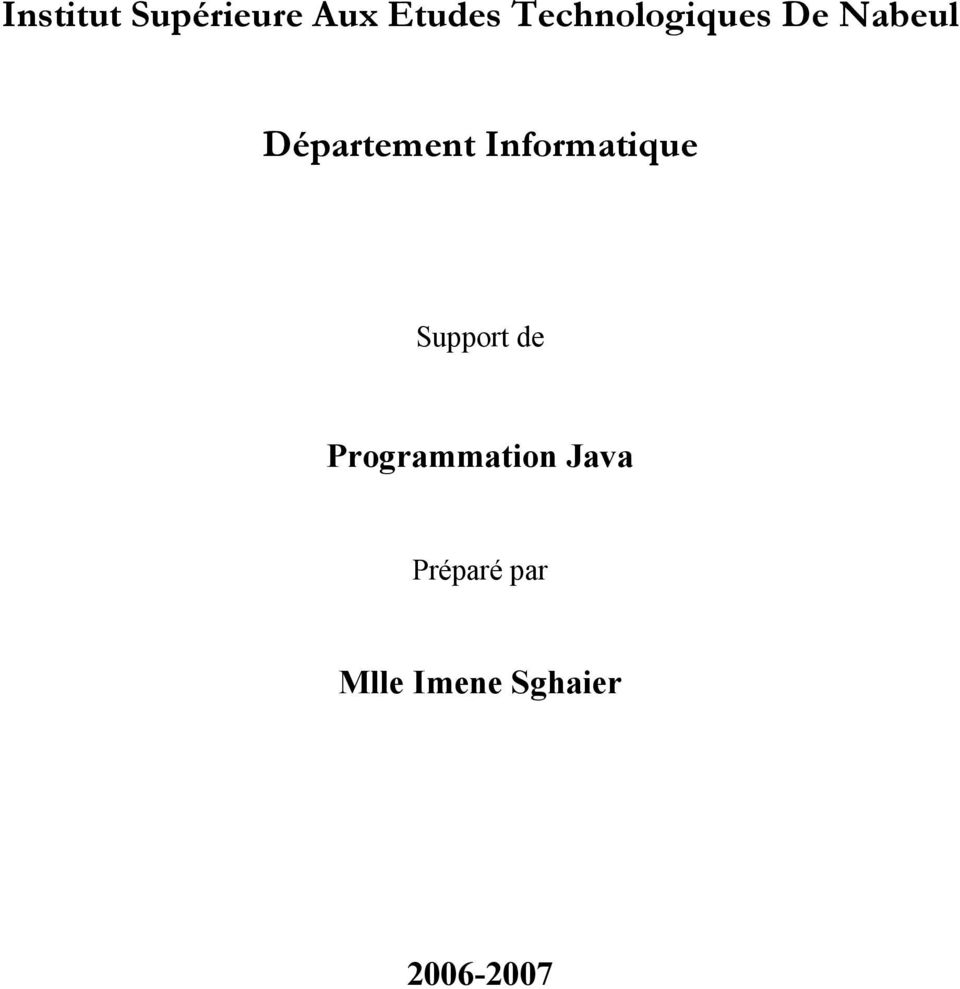 Informatique Support de Programmation