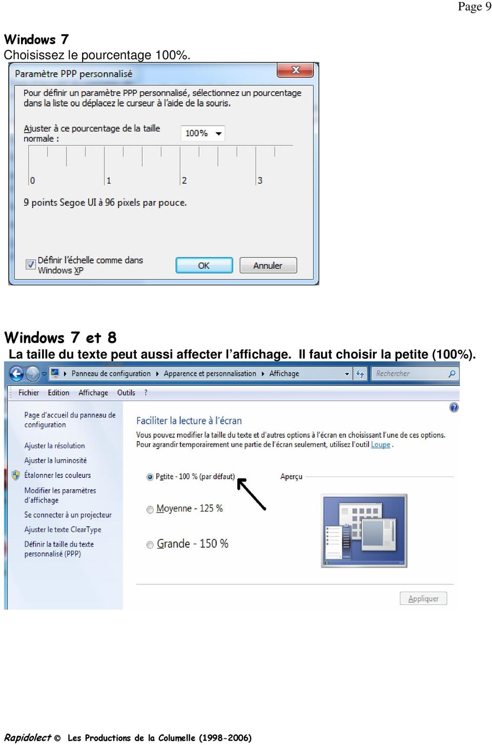 Windows 7 et 8 La taille du texte