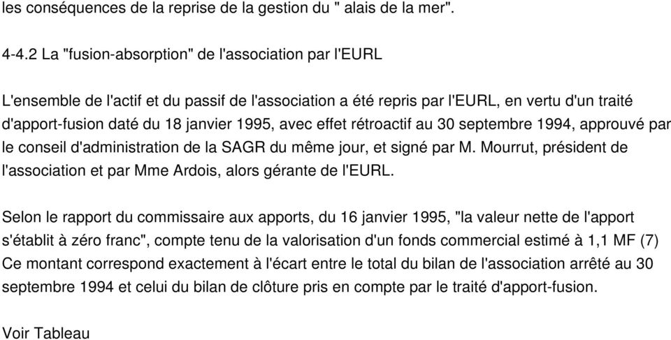 effet rétroactif au 30 septembre 1994, approuvé par le conseil d'administration de la SAGR du même jour, et signé par M. Mourrut, président de l'association et par Mme Ardois, alors gérante de l'eurl.