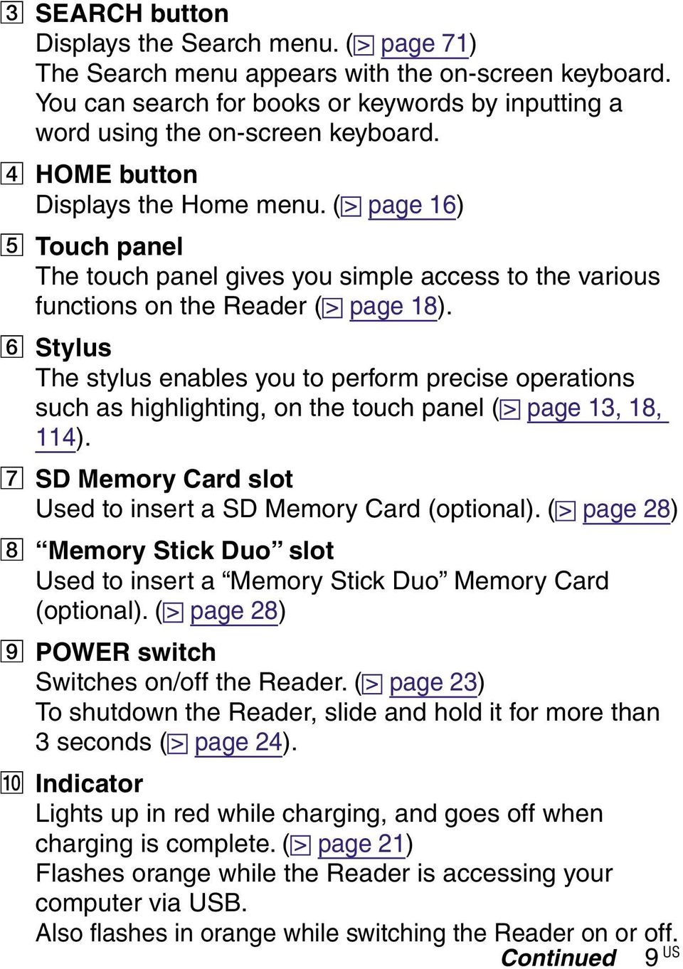 Stylus The stylus enables you to perform precise operations such as highlighting, on the touch panel ( page 13, 18, 114). SD Memory Card slot Used to insert a SD Memory Card (optional).