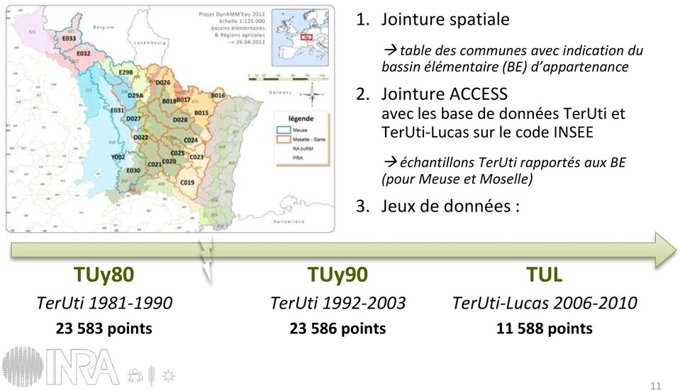 Jointure ACCESS avec les base de données TerUti et TerUti-Lucas sur le code INSEE échantillons TerUti rapportés